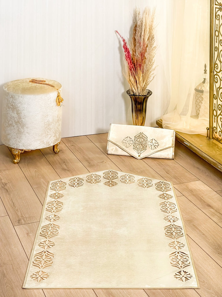 Hazal Gold Muslim Prayer Rug, Modern Islamic Mat, Luxury Janamaz– Sena ...