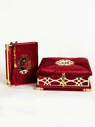 Holy Quran Burgundy Velvet Box - Sena Designs, Qur'an Box & Rosary, Tesbih & Islamic Accessories, Eid Ramadan Gifts, Muslim Decor,SD-ENSR-QRNBX-Red