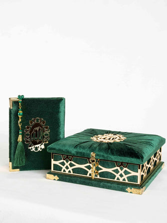 Holy Quran Emerald Velvet Box - Sena Designs, Qur'an Box & Rosary, Tesbih & Islamic Accessories, Eid Ramadan Gifts, Muslim Decor,SD-ENSR-QRNBX-Gree