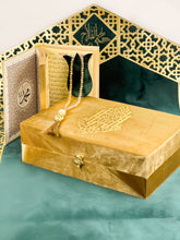 Luxury Islamic Gift Box Set - Ottoman Emerald Green & Gold Muslim Set - Sena Designs, Prayer Rug Tasbeeh Rosary Qur'an Storage Box Set, Fine Elegant Eid Gifts Ramadan Presents, Premium Janamaz Sejadah & Islamic Accessories Set,SD-LGFTBX-OTTMN-GreeGo
