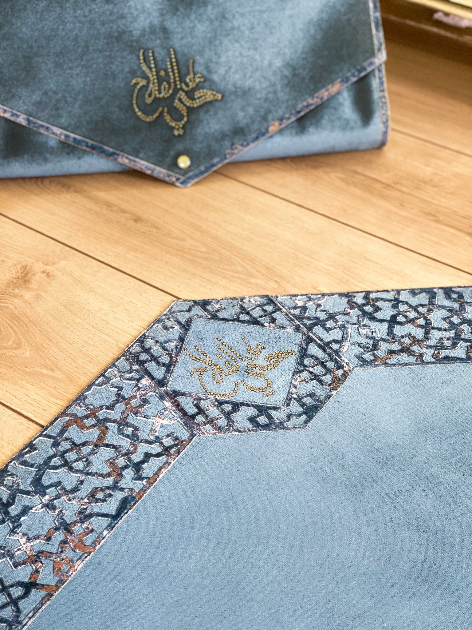 Ottoman Turquoise Islamic Prayer Mat, Luxury Geometric Janamaz Rug ...
