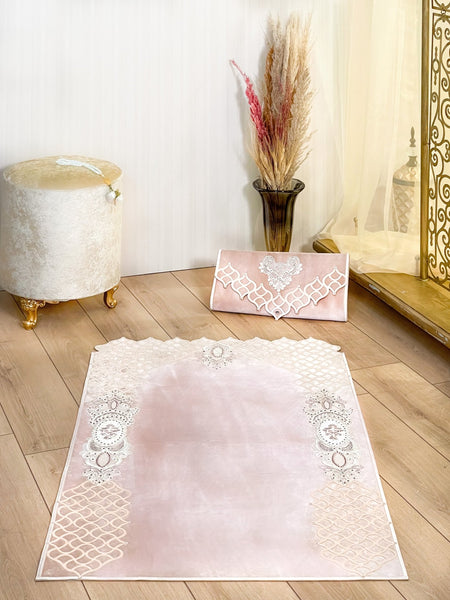 Sema Pink Muslim Prayer Mat & Cover, Islamic Janamaz with